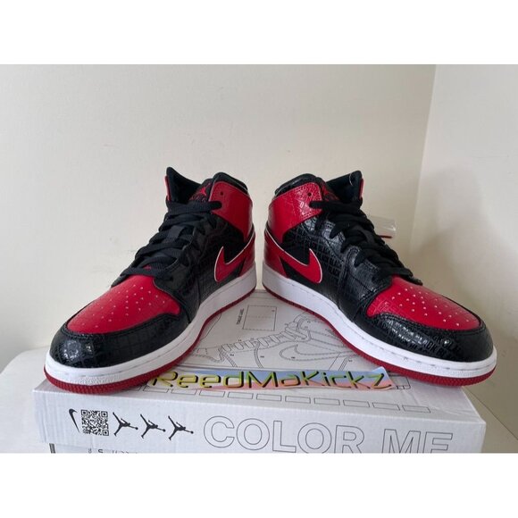 Jordan 1 MID SS Bred Black Red Text GS Grade School Youth DM9650 001 - Picture 3 of 5